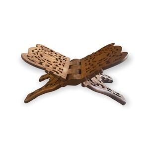 Vintage Hand Carved Wood Folding Ornate Leaf Carving Book Stand Bible Cookbook